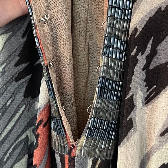 Chelsea Flower Multi-color High/Low Dress With Beaded Plunge Neckline - Picture 3 of 9